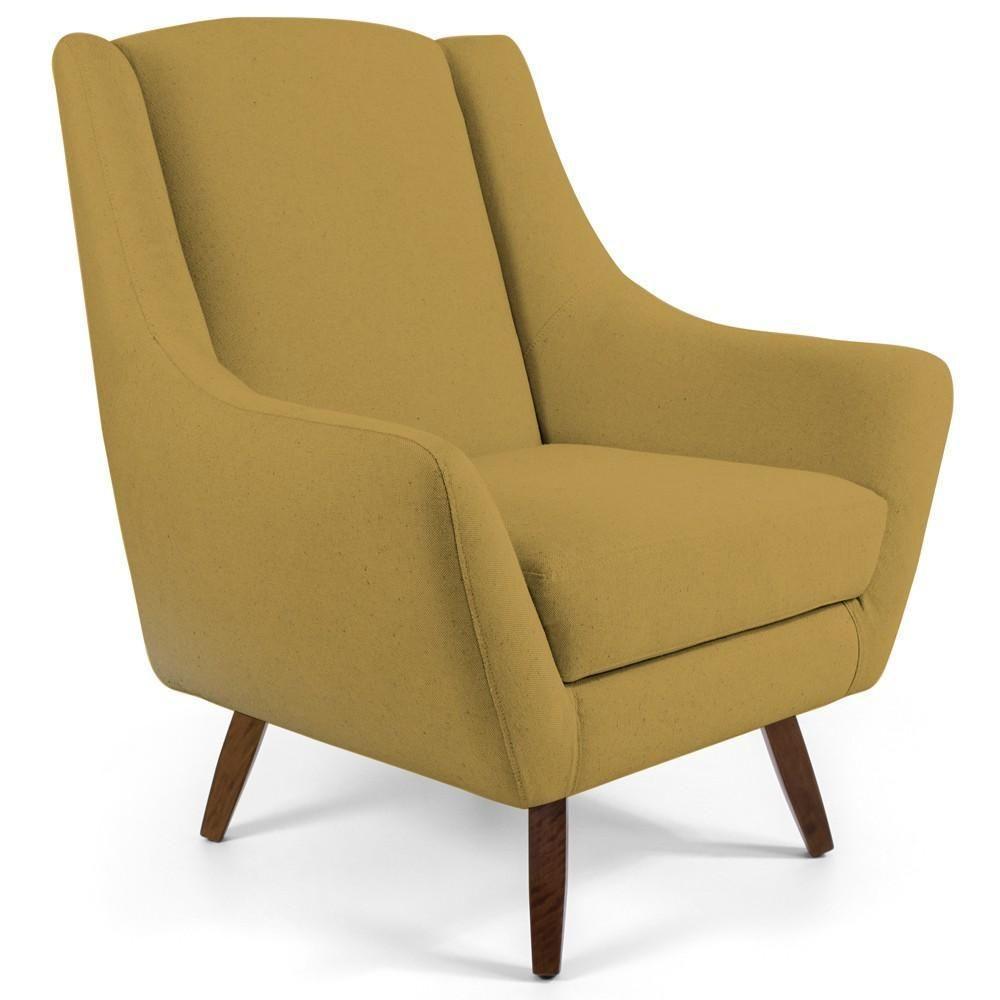 Poltrona Fixa Com Puff Pés De Madeira Veludo Mostarda C-279 - 5