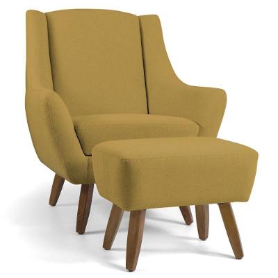 Poltrona Fixa Com Puff Juliet D02 Veludo Mostarda Lyam Decor