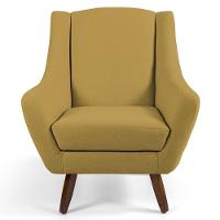 Poltrona Fixa Com Puff Pés De Madeira Veludo Mostarda C-279