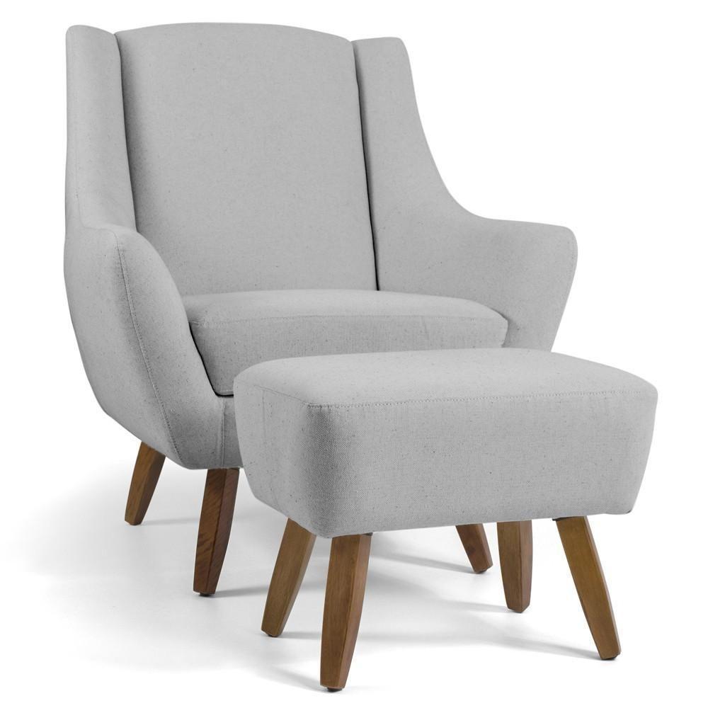 Poltrona Fixa Com Puff Pés De Madeira Linho Cru D-316 - 1