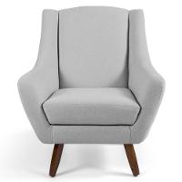 Poltrona Fixa Com Puff Pés De Madeira Linho Cru D-316