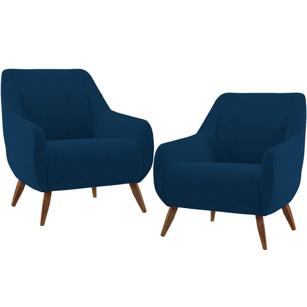 Kit 02 Poltronas Paloma D02 Veludo Azul Marinho C-304 - 1