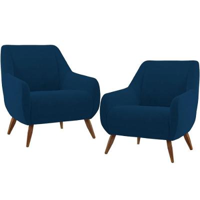 Kit 2 Poltronas Paloma D02 Fixa Veludo Azul Lyam Decor