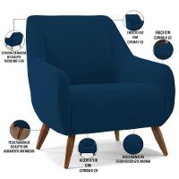 Kit 02 Poltronas Paloma D02 Veludo Azul Marinho C-304 - 6