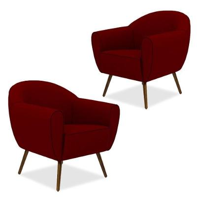 Kit 2 Poltronas Decorativas Nina D02 Veludo Marsala Lyam Decor