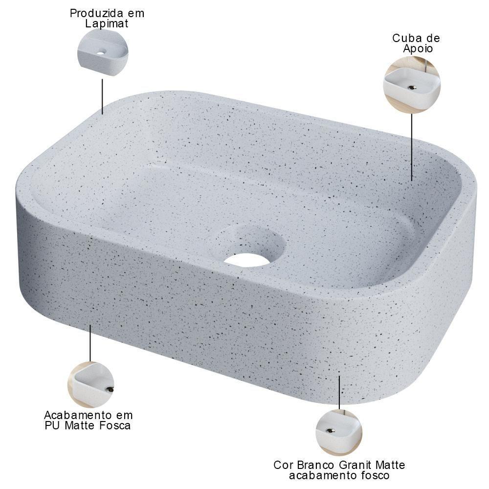 Cuba De Apoio Retangular Para Banheiro Lavabo C01 Br37w Branco Granit Matte - Lyam - 3