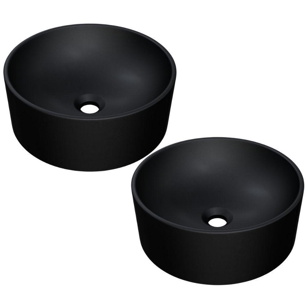 Kit 02 Cubas De Apoio Redonda Para Banheiro Lavabo C01 Bl34w Preto Matte Fosca - Lyam - 1