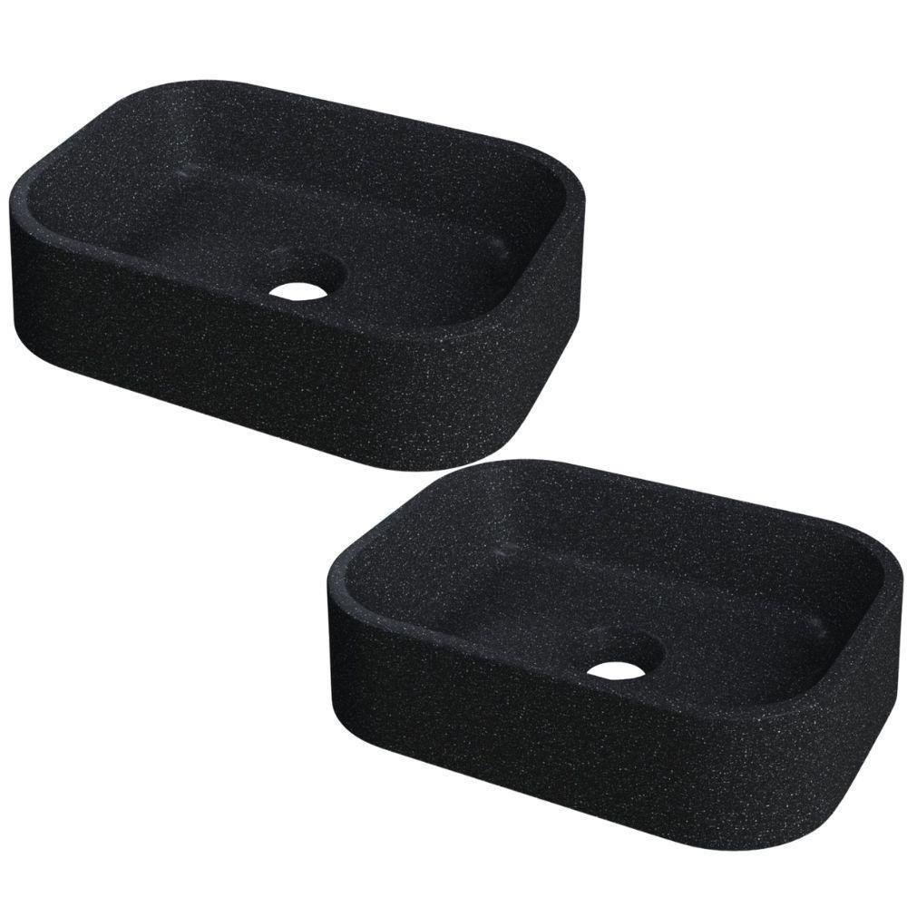 Kit 02 Cubas De Apoio Retangular Para Banheiro Lavabo C01 Br37w Preto Granit Matte - Lyam - 1