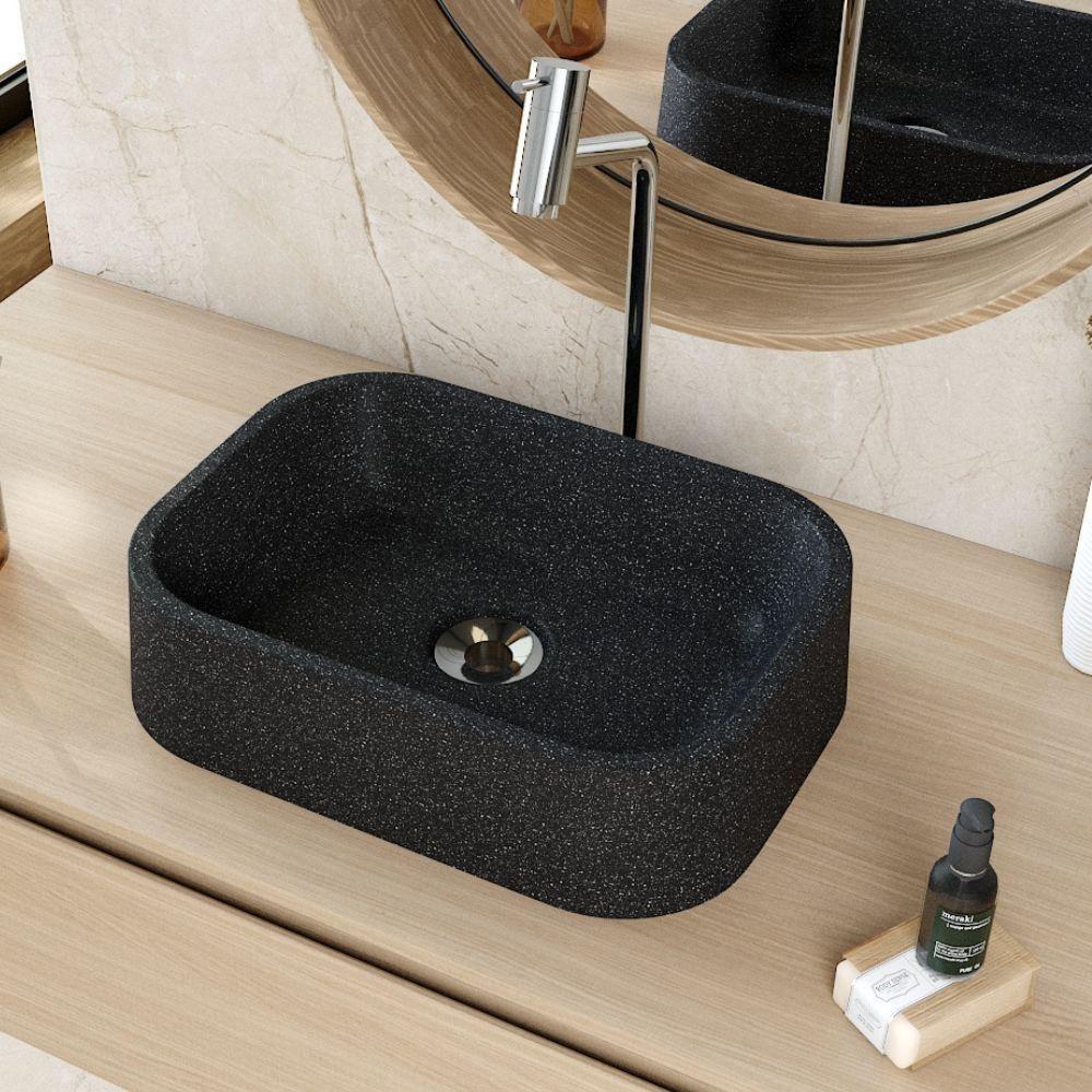 Kit 02 Cubas De Apoio Retangular Para Banheiro Lavabo C01 Br37w Preto Granit Matte - Lyam - 6