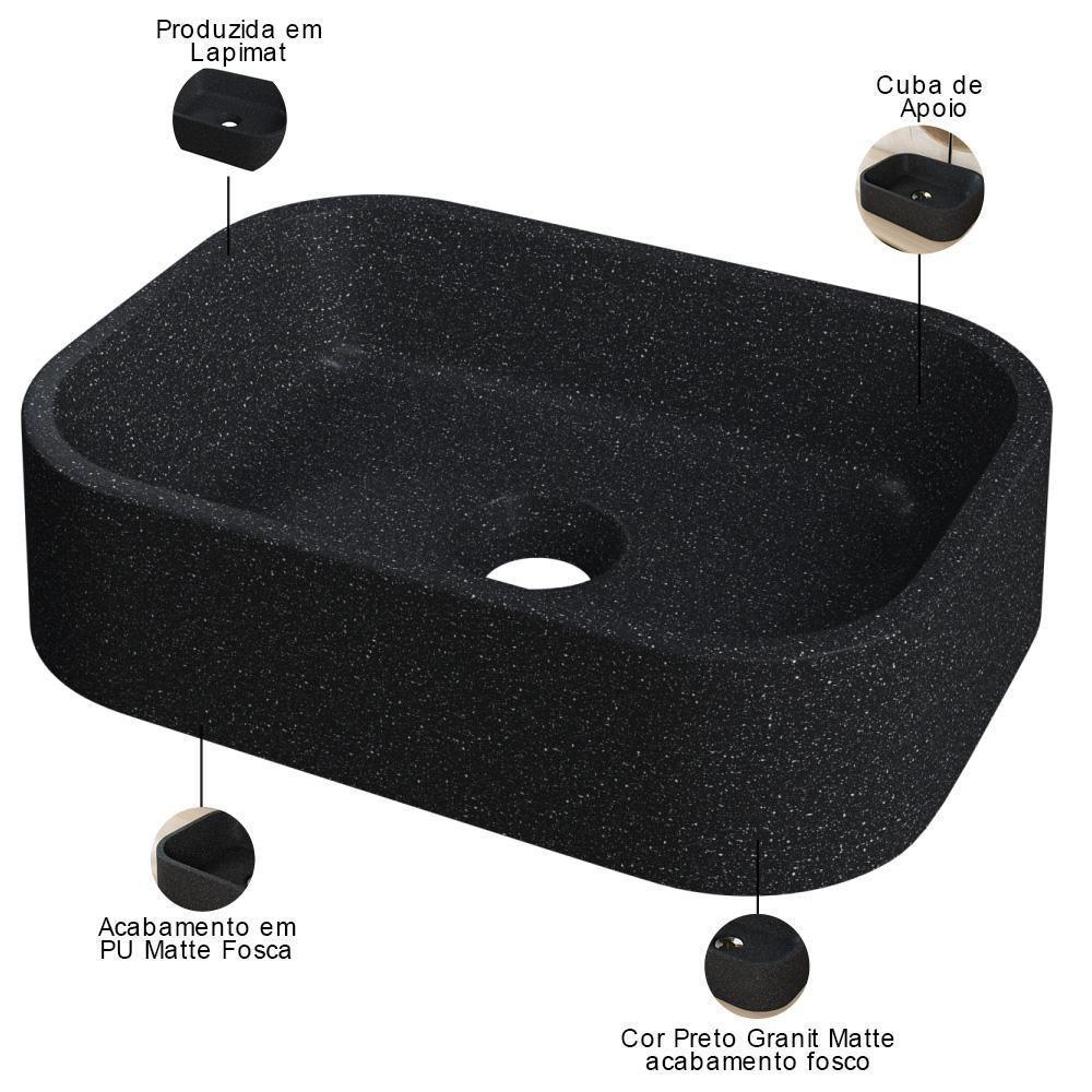 Cuba De Apoio Retangular Para Banheiro Lavabo C01 Br37w Preto Granit Matte - Lyam - 3