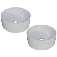Kit 02 Cubas De Apoio Redonda Para Banheiro Lavabo C01 Bl34w Branco Granit Matte - Lyam - 1