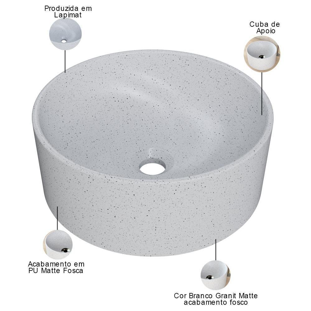 Cuba De Apoio Redonda Para Banheiro Lavabo C01 Bl34w Branco Granit Matte - Lyam - 3