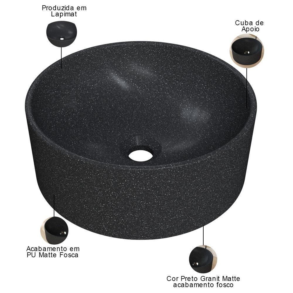 Cuba De Apoio Redonda Para Banheiro Lavabo C01 Bl34w Preto Granit Matte - Lyam - 3