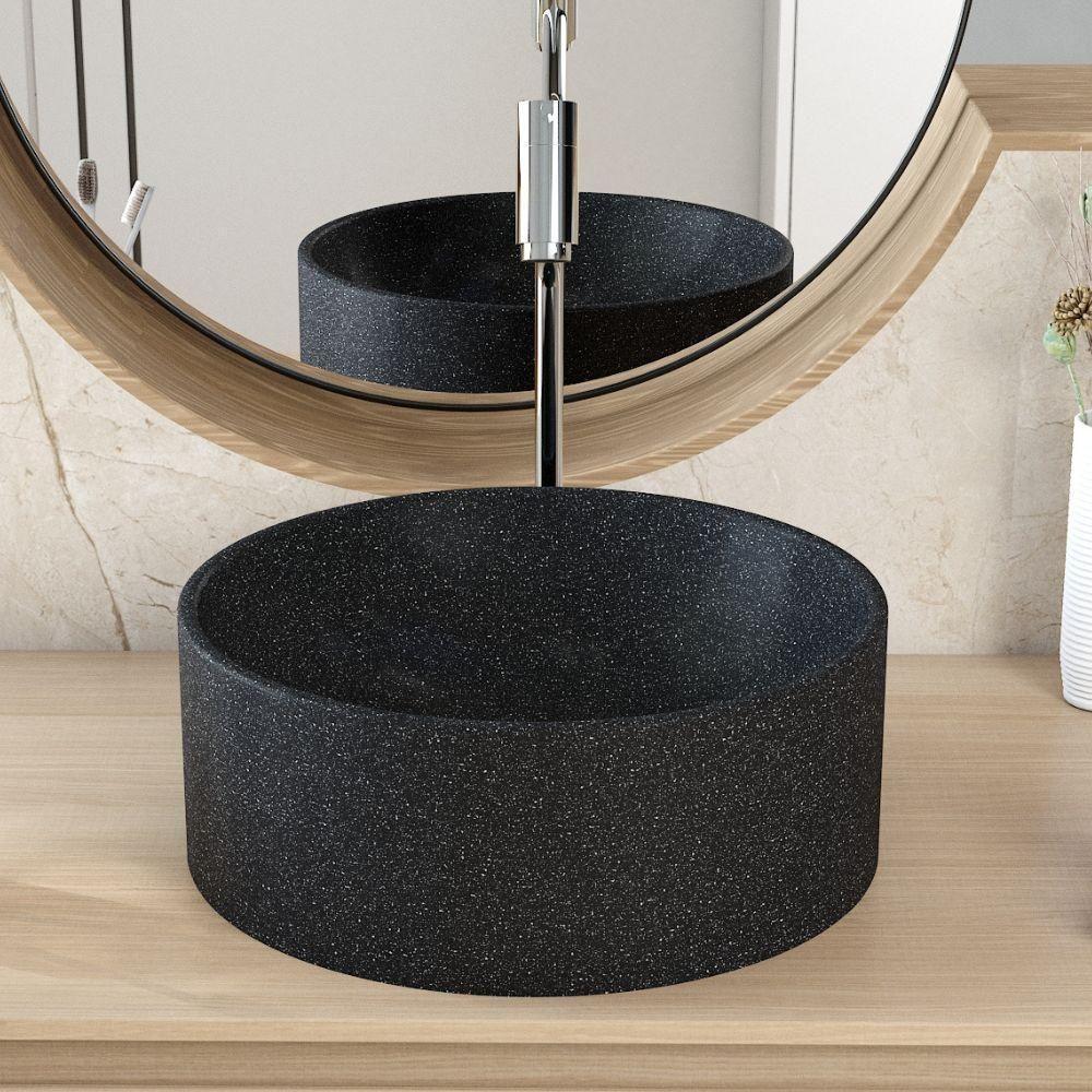Cuba De Apoio Redonda Para Banheiro Lavabo C01 Bl34w Preto Granit Matte - Lyam - 4