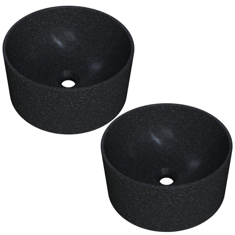 Kit 02 Cubas De Apoio Redonda Para Banheiro Lavabo C01 Bl30w Preto Granit Matte - Lyam - 1