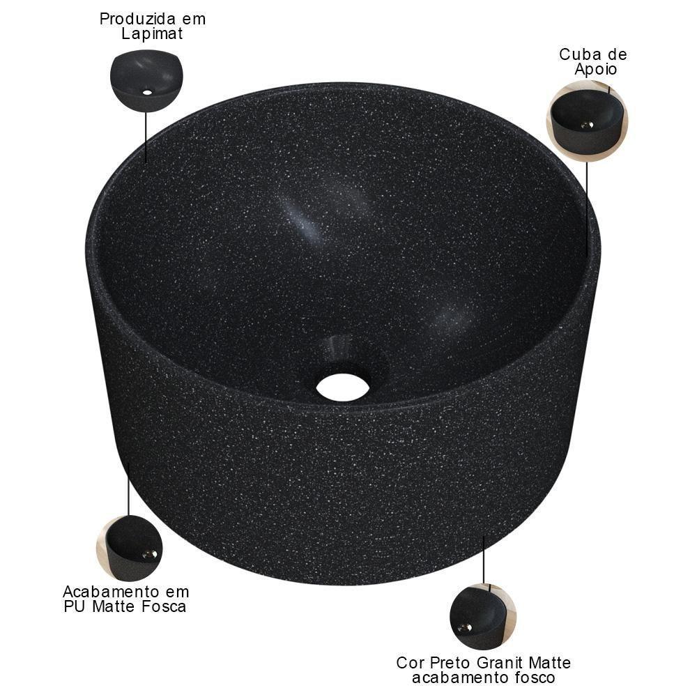 Kit 02 Cubas De Apoio Redonda Para Banheiro Lavabo C01 Bl30w Preto Granit Matte - Lyam - 4