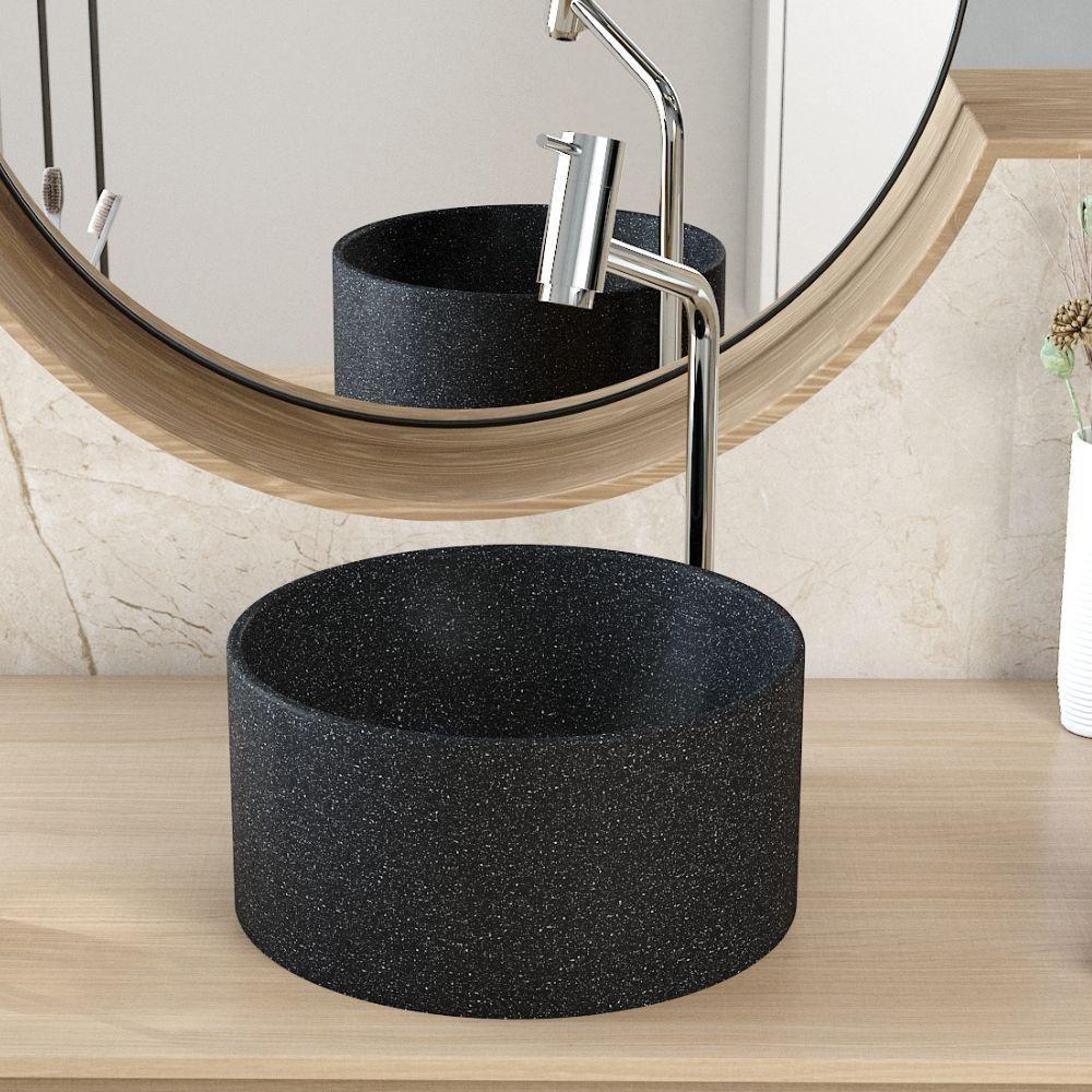 Kit 02 Cubas De Apoio Redonda Para Banheiro Lavabo C01 Bl30w Preto Granit Matte - Lyam - 5