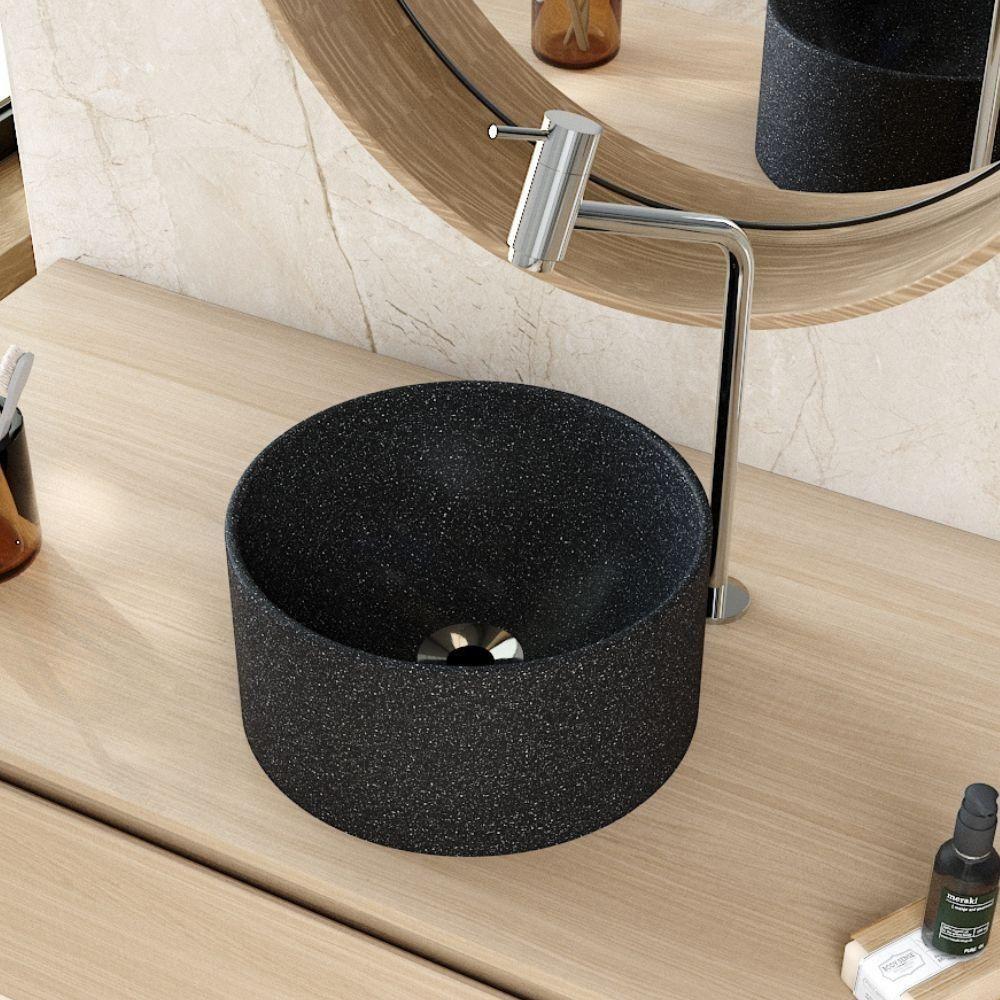 Kit 02 Cubas De Apoio Redonda Para Banheiro Lavabo C01 Bl30w Preto Granit Matte - Lyam - 6