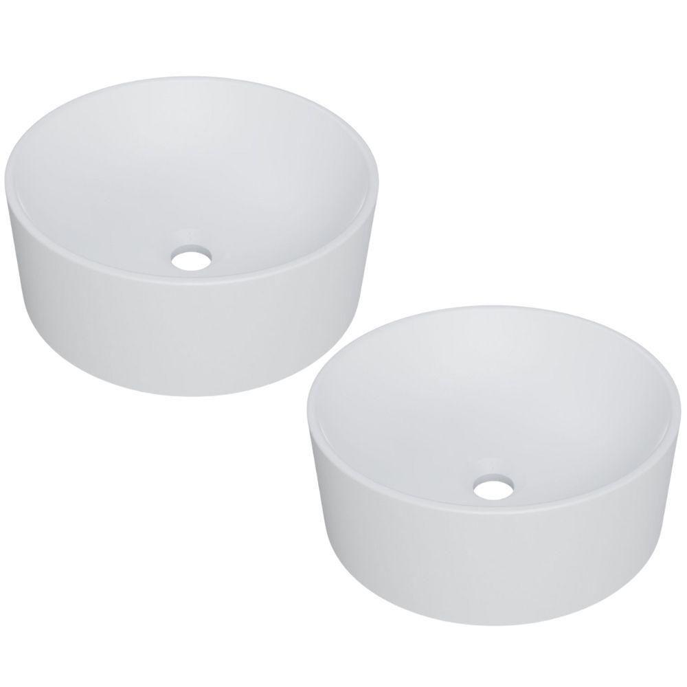 Kit 02 Cubas De Apoio Redonda Para Banheiro Lavabo C01 Bl34w Branca Matte Fosca - Lyam - 1