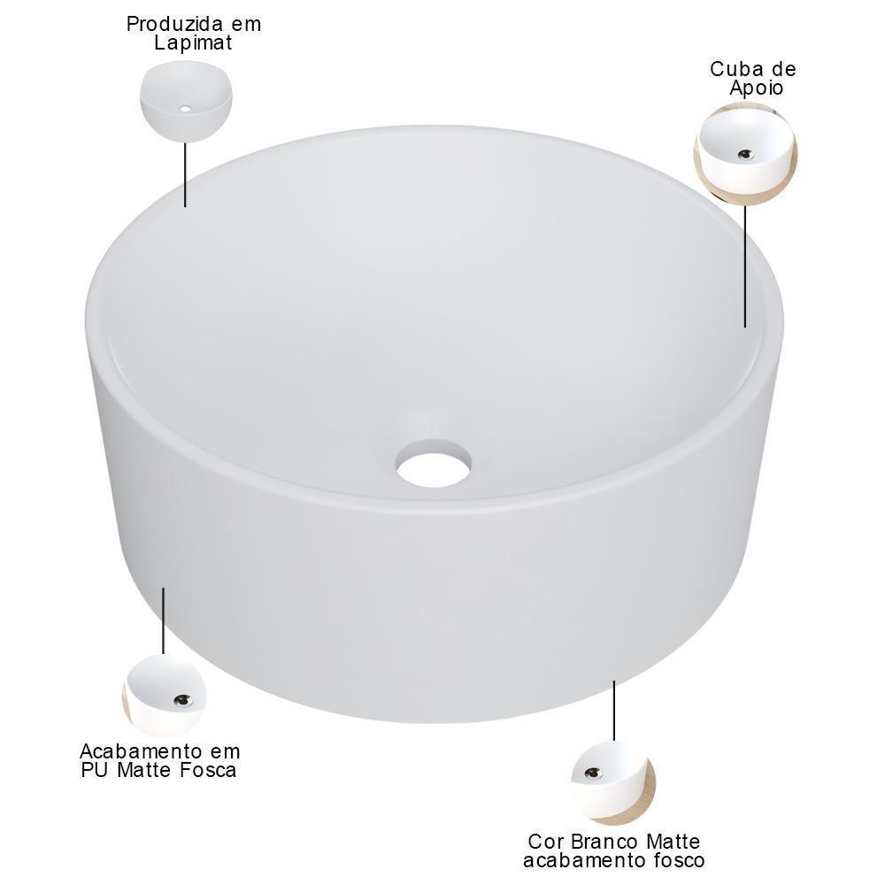 Kit 02 Cubas De Apoio Redonda Para Banheiro Lavabo C01 Bl34w Branca Matte Fosca - Lyam - 4