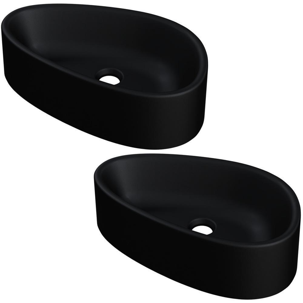 Kit 02 Cubas De Apoio Gota Para Banheiro Lavabo C01 Bg43w Preto Matte Fosca - Lyam - 1