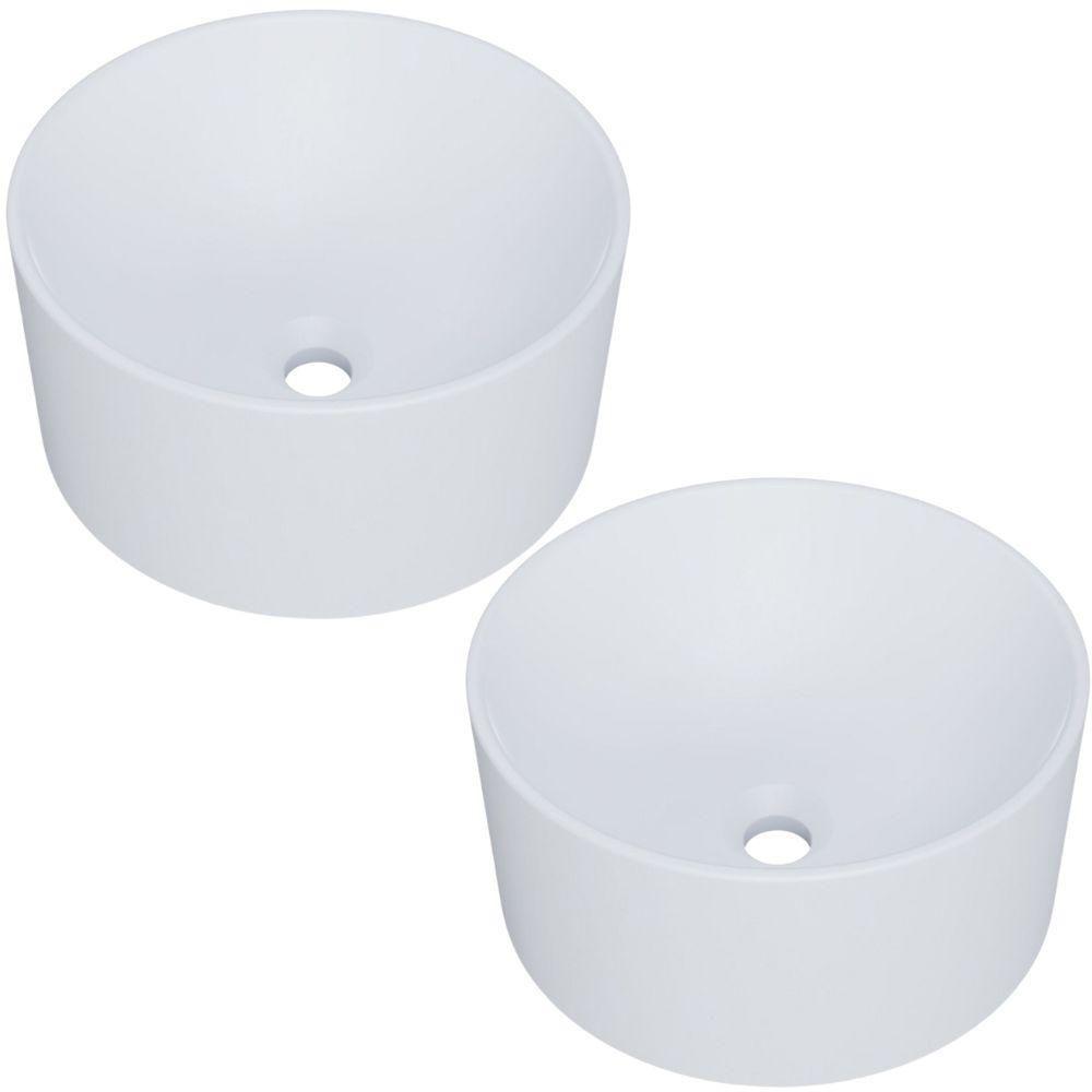 Kit 02 Cubas De Apoio Redonda Para Banheiro Lavabo C01 Bl30w Branca Matte Fosca - Lyam - 1