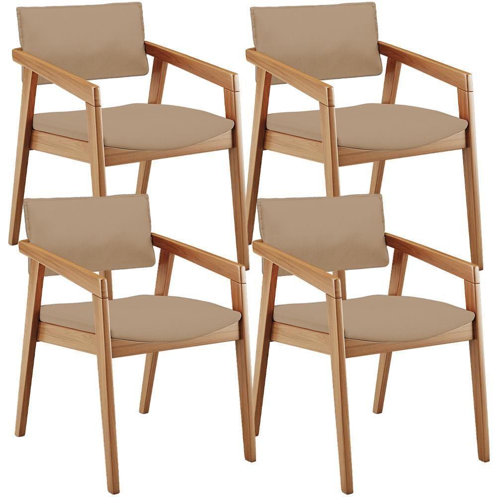 Kit 04 Cadeiras Para Sala De Jantar Estar Living Giorgia B04 Linho Bege Escuro - Lyam Decor - 1