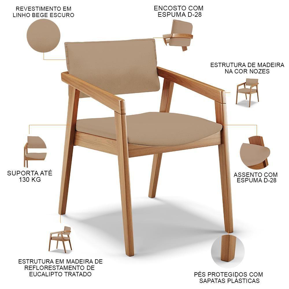 Kit 04 Cadeiras Para Sala De Jantar Estar Living Giorgia B04 Linho Bege Escuro - Lyam Decor - 8