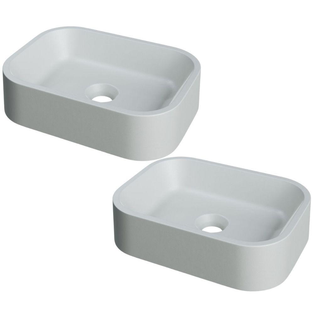 Kit 02 Cubas De Apoio Retangular Para Banheiro Lavabo C01 Br37w Cinza Matte Fosca - Lyam - 1