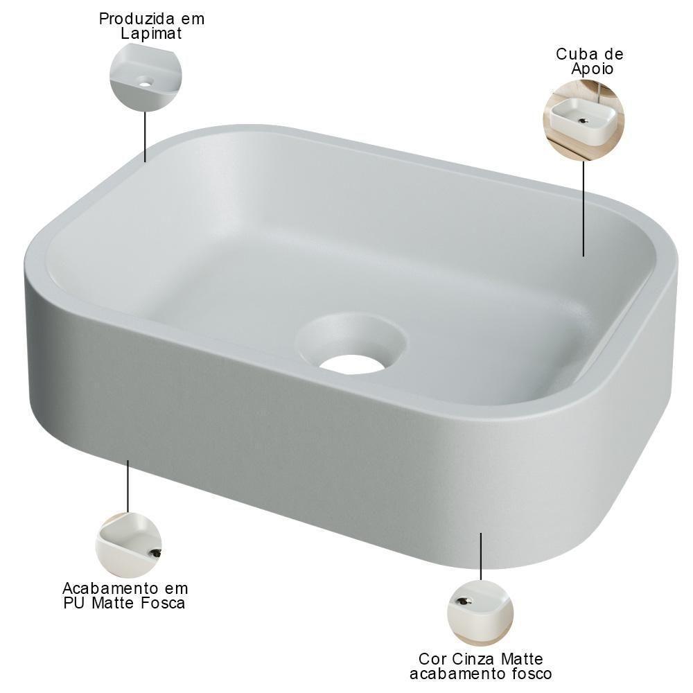 Kit 02 Cubas De Apoio Retangular Para Banheiro Lavabo C01 Br37w Cinza Matte Fosca - Lyam - 4