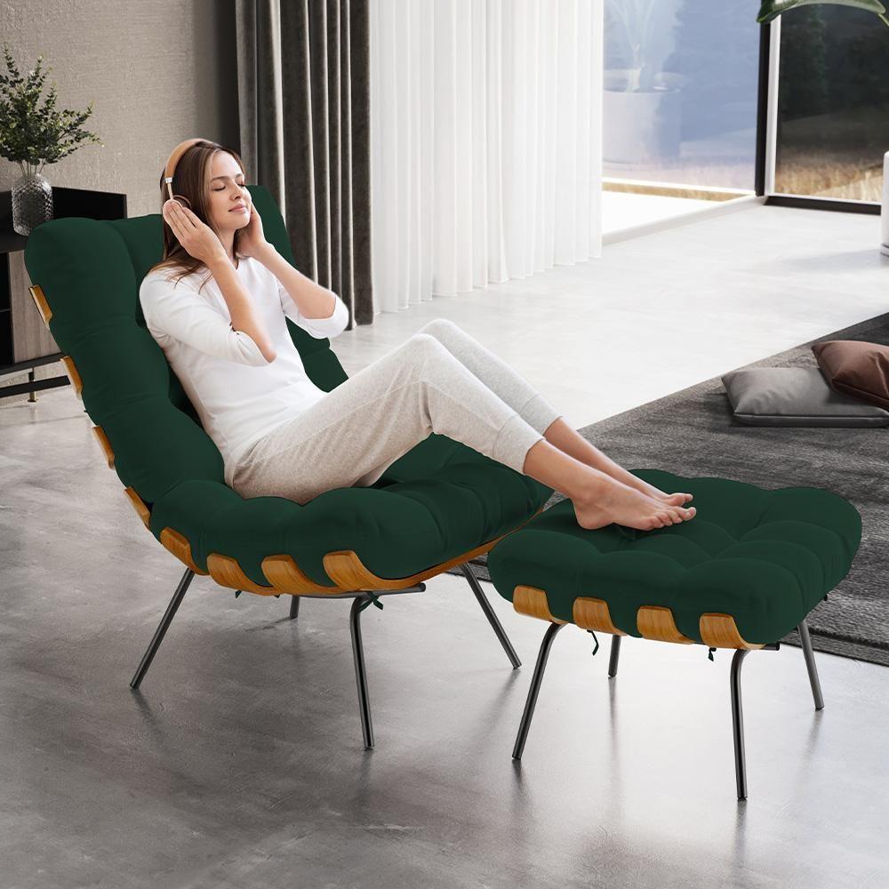 Puff Decorativo Sala De Estar Costela L02 Suede Verde Musgo - Lyam Decor - 6