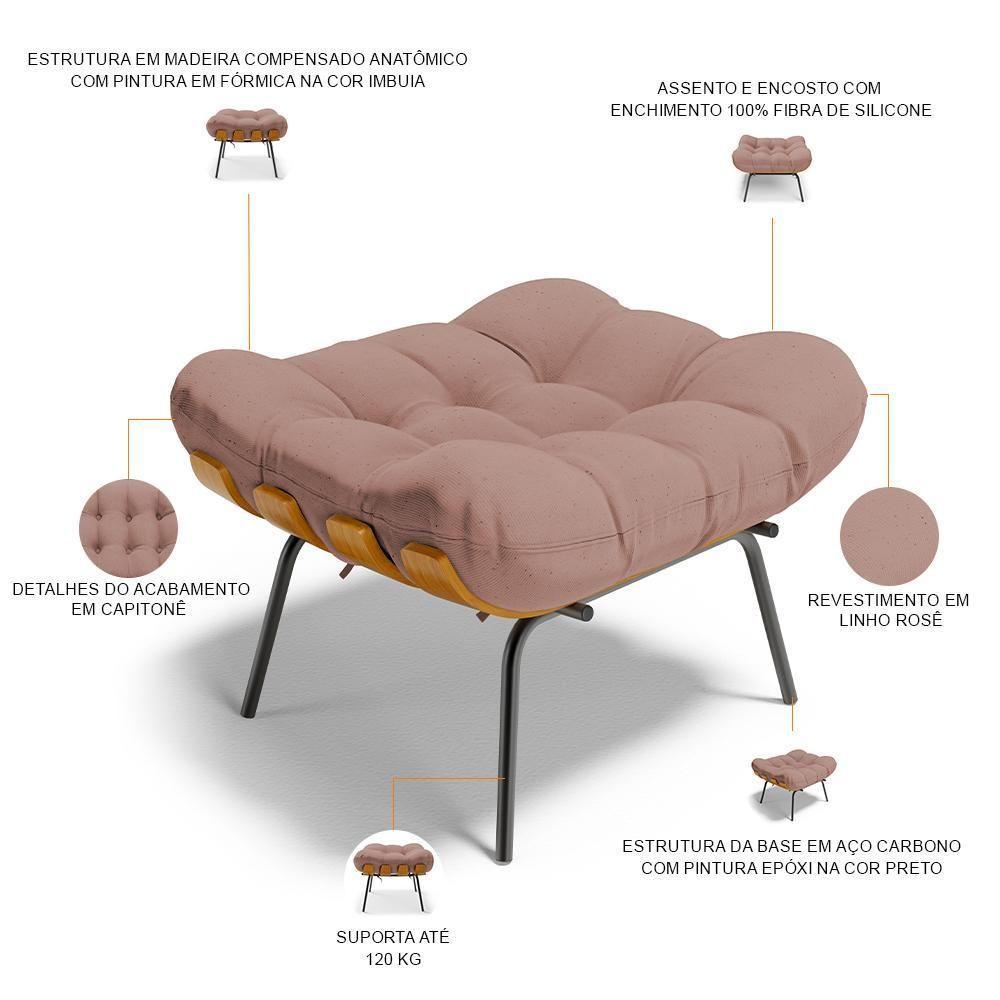 Puff Decorativo Sala De Estar Costela L02 Linho Rosê - Lyam Decor - 4