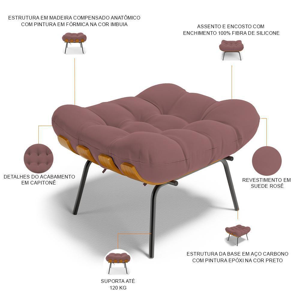 Puff Decorativo Sala De Estar Costela L02 Suede Rosê - Lyam Decor - 4