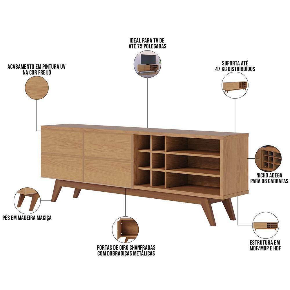 Rack Para Sala De Estar Tv 70 Pol 180cm Makai C04 Freijó - Lyam Decor - 6