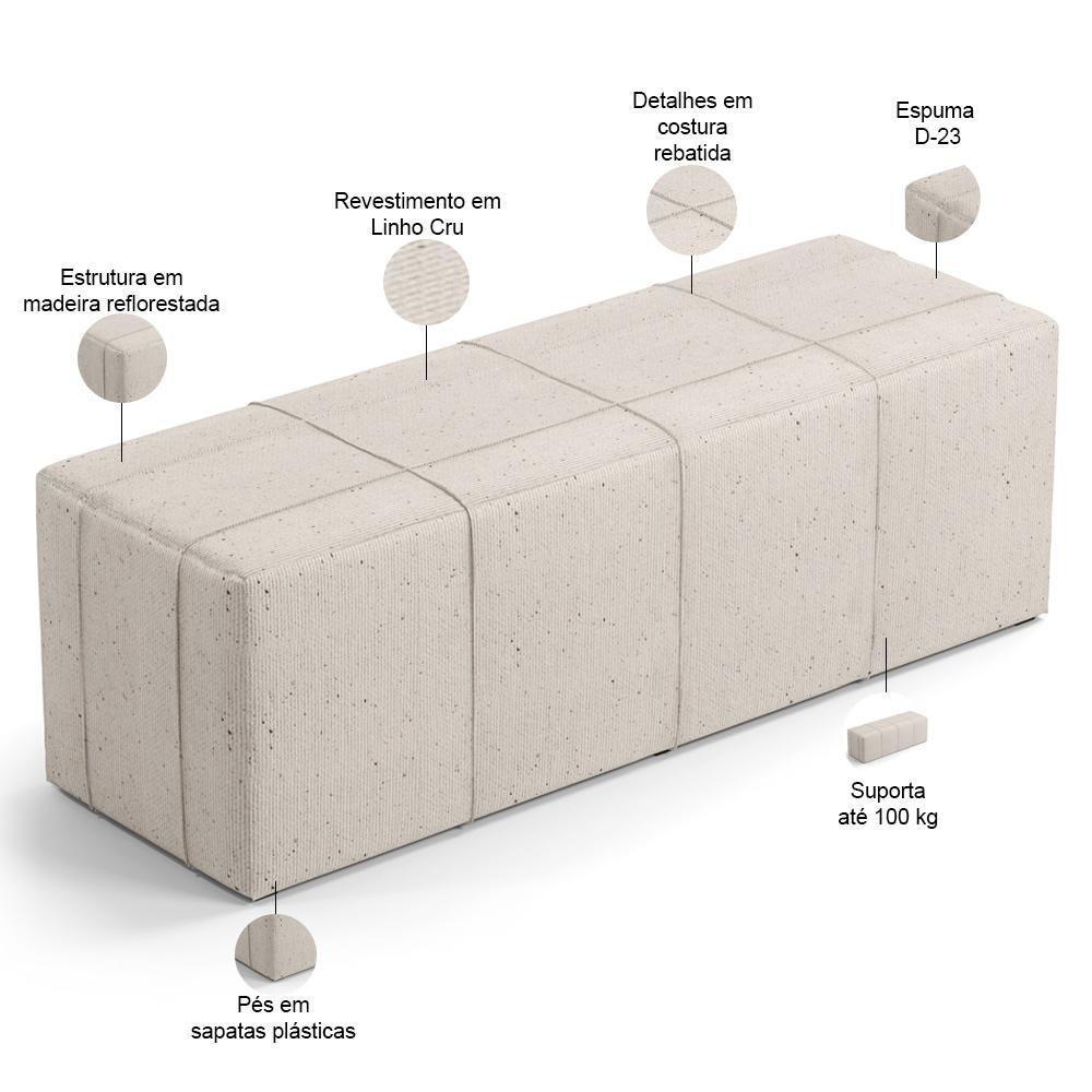 Puff Decorativo Living Sala De Estar 195 Cm Roma W01 Linho Cru - Lyam - 8