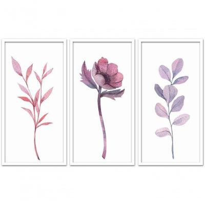 Quadros Decorativos 3 Peças 30x60 Flores Moldura Branca
