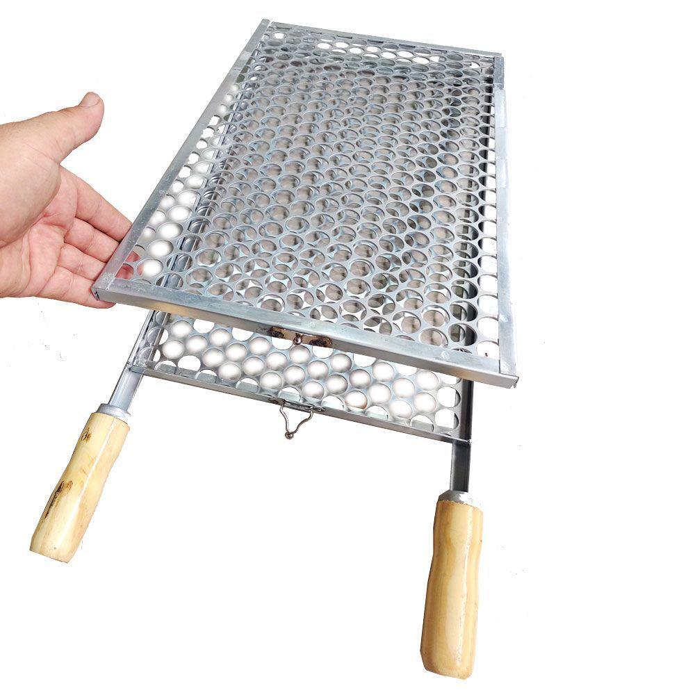 Grelha Dupla P/ Peixes Linguiças Asinhas Com Cabo Duplo - 1