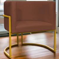 Poltrona Decorativa Recepção Luna Suede Cores Base De Ferro Dourada - Terracota, Suede - 2