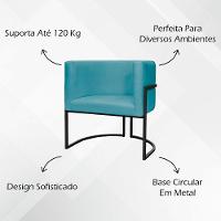 Poltrona Luna Suede Cores Base De Ferro Preta - Azul-turquesa, Suede - 5