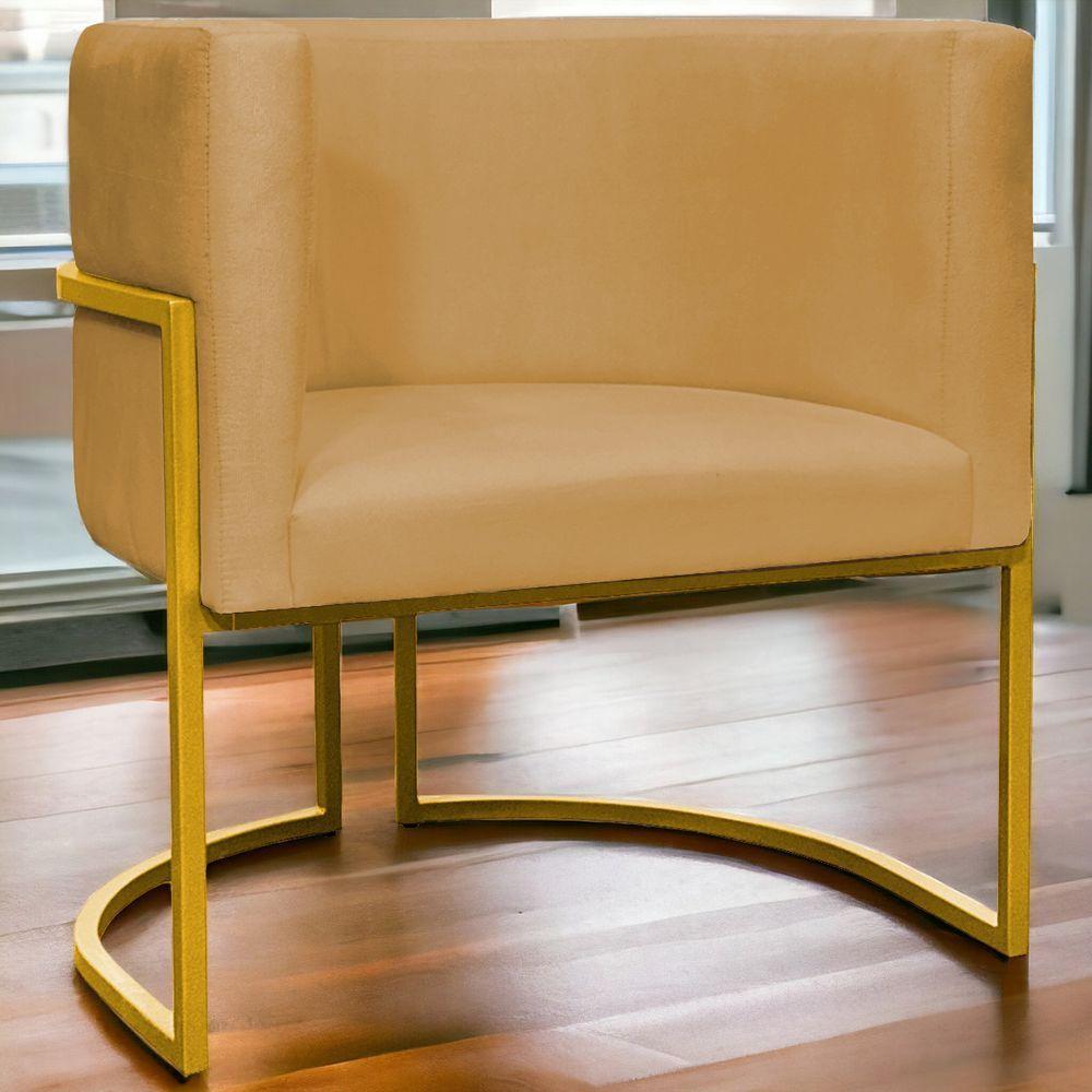 Poltrona Decorativa Recepção Luna Suede Cores Base De Ferro Dourada - Mostarda, Suede - 2