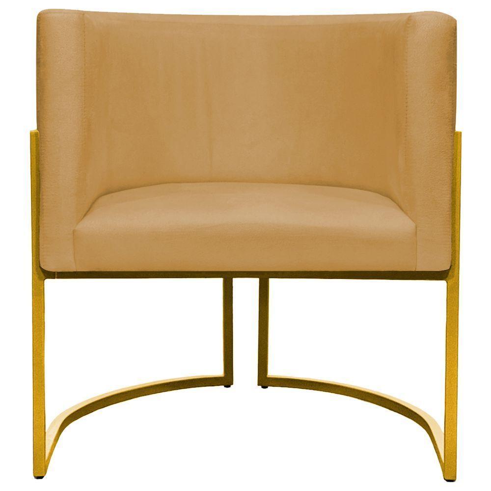 Poltrona Decorativa Recepção Luna Suede Cores Base De Ferro Dourada - Mostarda, Suede - 3
