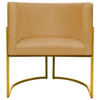 Poltrona Decorativa Recepção Luna Suede Cores Base De Ferro Dourada - Mostarda, Suede - 3