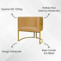 Poltrona Decorativa Recepção Luna Suede Cores Base De Ferro Dourada - Mostarda, Suede - 8