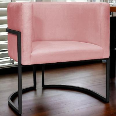 Poltrona Luna Suede Cores Base De Ferro Preta - Rosê, Suede
