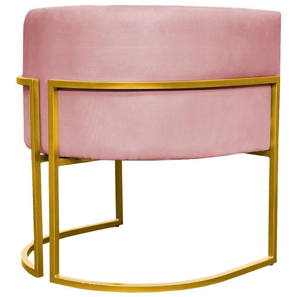 Poltrona Decorativa Recepção Luna Suede Cores Base De Ferro Dourada - Rosê, Suede - 5