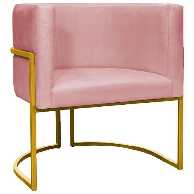 Poltrona Decorativa Recepção Luna Suede Cores Base De Ferro Dourada - Rosê, Suede