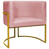 Poltrona Decorativa Recepção Luna Suede Cores Base De Ferro Dourada - Rosê, Suede - 1