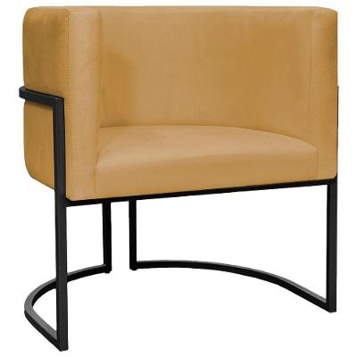 Poltrona Decorativa Para Recepção Luna Suede Base De Ferro Preta - Mostarda, Suede