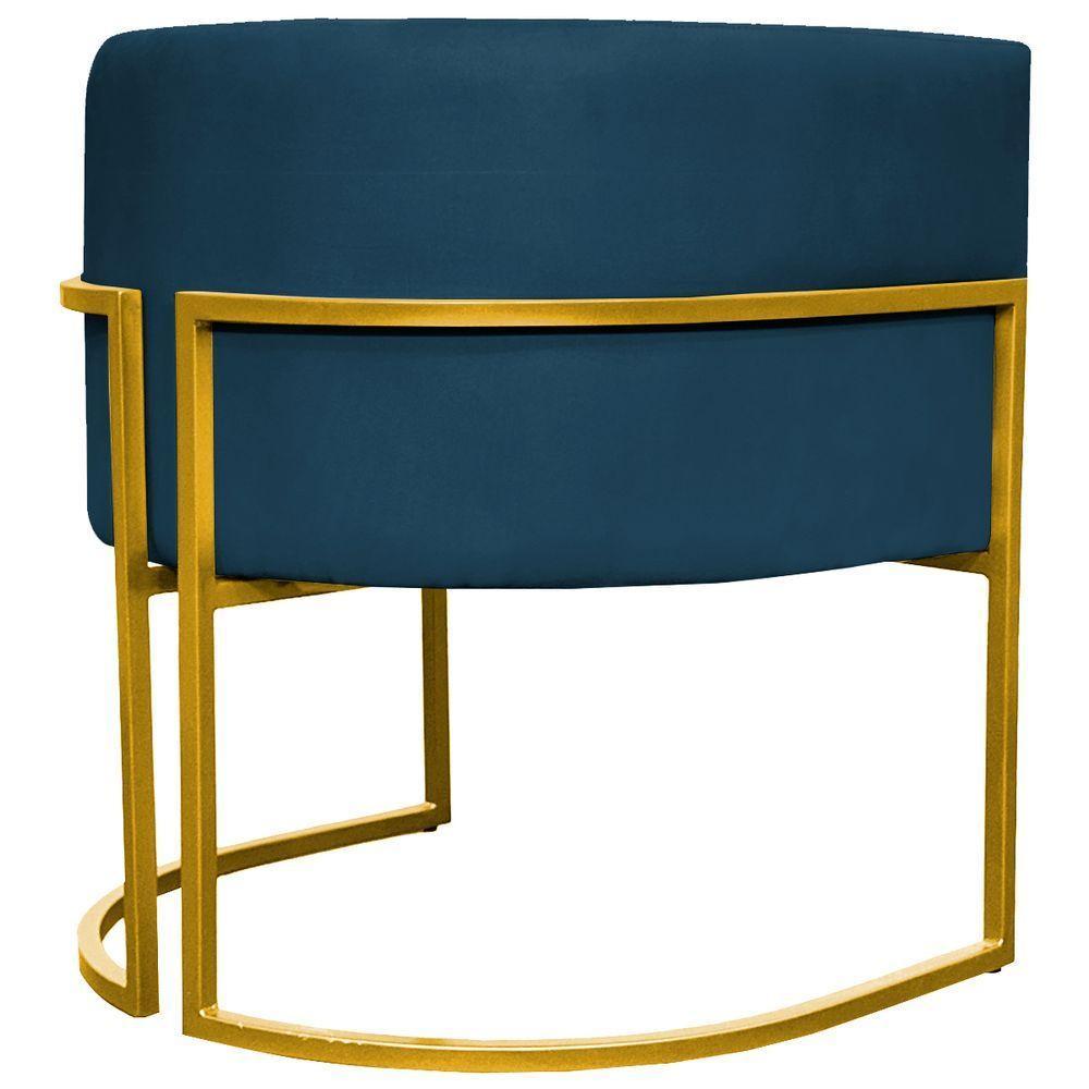 Poltrona Decorativa Recepção Luna Suede Cores Base De Ferro Dourada - Azul-marinho, Suede - 5