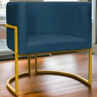Poltrona Decorativa Recepção Luna Suede Cores Base De Ferro Dourada - Azul-marinho, Suede - 2